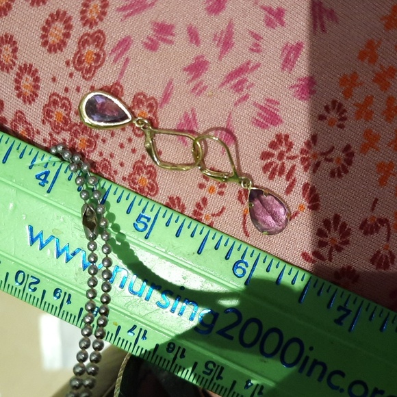 AUTHENTIC GENUINE SOLID 14K YELLOW GOLD SEXXY BRAZILIAN AMETHYST DANGLE EARRINGS - Picture 3 of 5